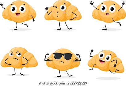 Croissant cartoon character set isolated on white background