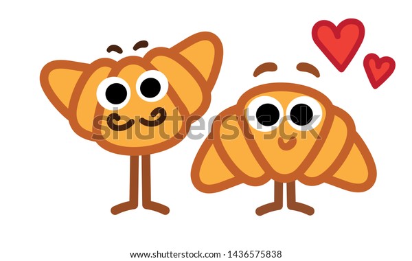 Croissant Cartoon Characters Love Doodle Icons Stock Vector