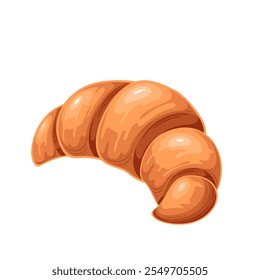 Croissant, postre gourmet francés de dibujos animados. Bollo de hojaldre al horno de forma creciente y crujiente corteza de oro. Cocina francesa, comida de desayuno continental mascota, Ilustración vectorial de croissant sabrosa de dibujos animados