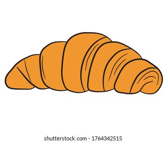 Croissant cartoon icon. Line art. Vector isolated on white background for cafe, bistro, restaurant menu design, labels and packaging. Fashionable illustration. Cartoon style .Vector illustration.