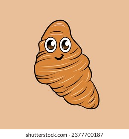 Croissant Cartoon Illustration, Food design mascot