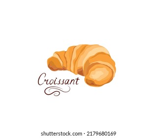 Croissant Cartoon Isolated Clip Art Illustration. Color Hand Drawn Line French Food Icon