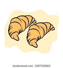 Croissant cartoon style image for banner, sticker, advertisement, vector illustration.