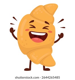 Croissant character with laughing expression
