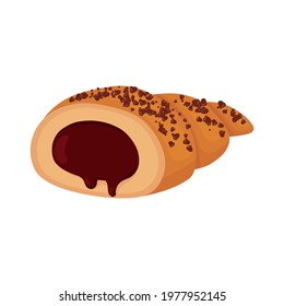 Croissant with chocolate chips. Vector illustration of sweet pastries isolated on white background. Illustration for the site, catalog, menu and more.