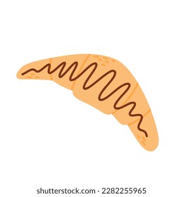 Croissant with chocolate in flat style. Vector illustration. Croissant in doodle style isolated on white background.
