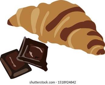 Croissant with chocolate, illustration, vector on white background.