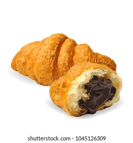 Croissant with chocolate and nuts. Symbols of baking. Design elements for cake packaging. Vector illustration. Sweets in triangulation technique. Image low poly.