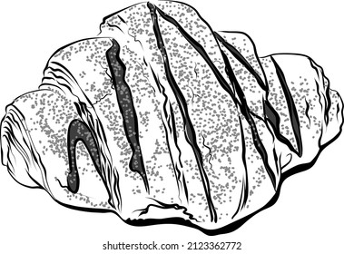 Croissant with chocolate and sugar. Sketch style