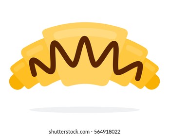 Croissant with chocolate vector flat material design object. Isolated illustration on white background.