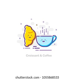 Croissant and coffee concept in mbe design style. Vector flat illustration.