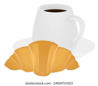 Croissant y taza de café. ilustración vectorial