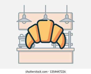 Croissant. Coffee shop elements. Filled outline icon set.