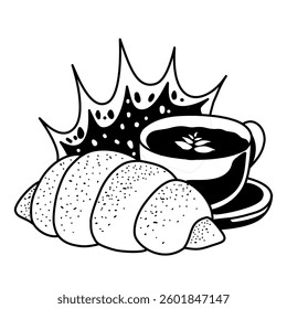 "Croissant and coffee"

This illustration is perfect for use in café promotional materials, coffee-related blog articles, menu designs, or other design projects.