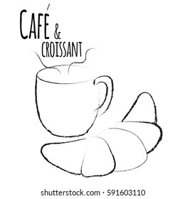 Croissant and coffee. White background