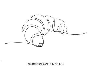 Croissant in continuous line art drawing style. Black line sketch on white background. Vector illustration