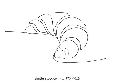 Croissant in continuous line art drawing style. Crescent shaped bun. Black line sketch on white background. Vector illustration