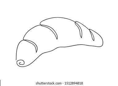 Croissant continuous line art hand drawing. Badge bakery logo. Outline style drawn sketch vector illustration.