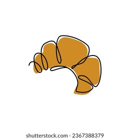 Dibujo croissant continuo de una línea. Ilustración lineal vectorial hecha de una sola línea. Diseño minimalista para logo, tarjeta, diseño de menú. Ilustración alimentaria.
