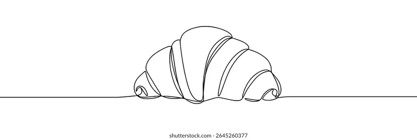 Croissant desenho contínuo de uma linha. Sinal de padaria em estilo linear simples. Ilustração vetorial.