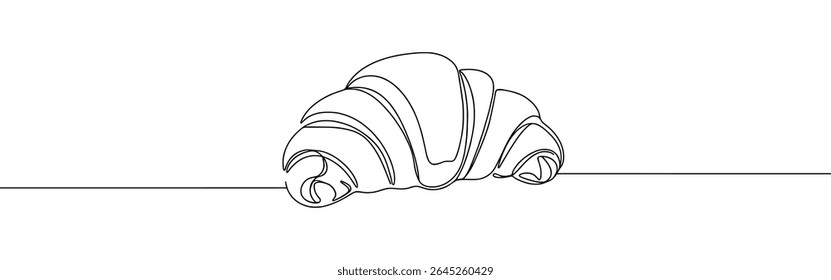 Croissant continuo de una línea de dibujo. Panadería Iniciar sesión estilo lineal simple. Ilustración vectorial.