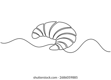 Croissant continuous one line drawing minimalist bakery pastry illustration
