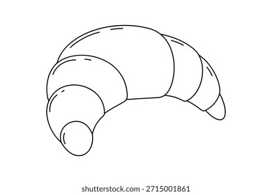 Croissant, contour drawing with a line, vector illustration by hand, isolated on a white background. Fresh French pastries for breakfast, dessert food. Delicious bakery pastries. A simple graphic