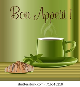 Croissant with a cup and mint