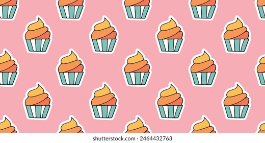 a croissant. cupcake. coffee. a cup of coffee. food. Yummy. the pattern. seamless pattern. seamless. sweets. sweet. tasty. bakery products. seed. fresh coffee. Doodle. retro palette.