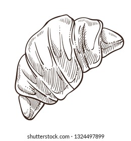 Croissant for dessert sweet meal french pastry isolated icon in flat style monochrome sketch outline of baked meal roll with yummy filling inside snack for breakfast or lunch cooked dish closeup