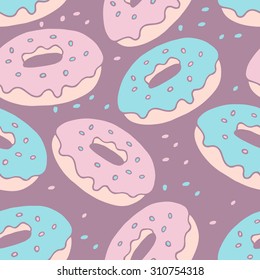 Croissant and donut seamless pattern. Doodle drawing