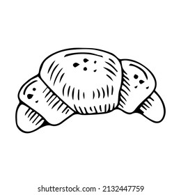 Croissant Doodle, un doodle de vector dibujado a mano, ilustración de un croissant