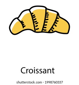 Croissant doodle icon, bakery food 
