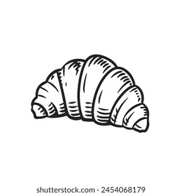 croissant doodle vector illustration in black and white on white background.