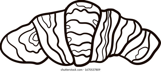 Croissant drawing, illustration, vector on white background.
