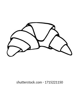Croissant drawing, a little flour confectionery. Crescent-shaped bagel roll. Isolated image on a white background.