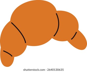 A croissant drawn in a bold, simplistic style with thick lines. The pastry is depicted with smooth curves and minimal detail. Cartoon vector illustration.