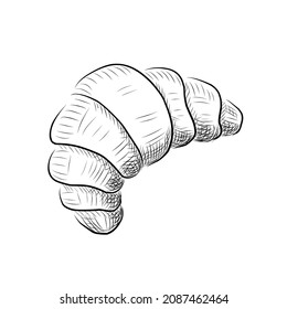 Croissant drawn in ink in graphic style on a white background.Vector illustration