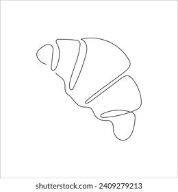 Croissant dibujado en una línea continua. Dibujo de una línea, minimalismo. Ilustración vectorial.