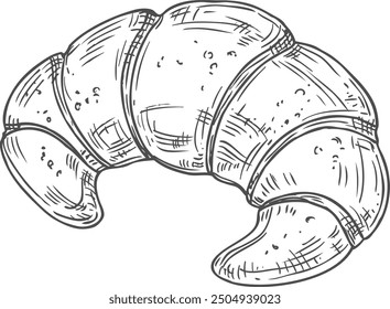 Croissant engraving. Cafe pastry sketch. French food