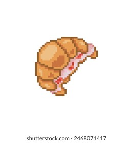 Croissant filled with strawberry cream, pixel art food animation