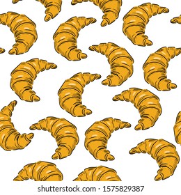 Croissant food vector seamless pattern . Concept for menu, cards, wed design , textile