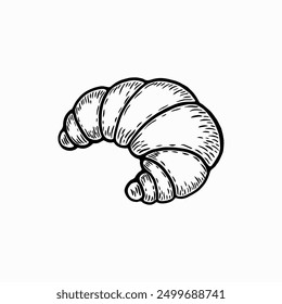 Croissant. French croissant. French pastries. Bakery. Line drawing. Black. White. Vector illustration