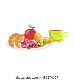 Croissant, Fruit And Coffee Breakfast Food  Drink Set