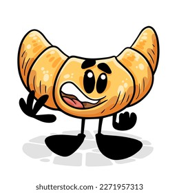 Croissant. Funnny cartoon character. Vector isolated background 