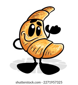 Croissant. Funnny cartoon character. Vector isolated background 
