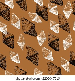 Croissant grunge textured vector illustration. Simple black food print. Seamless endless pattern, package design.