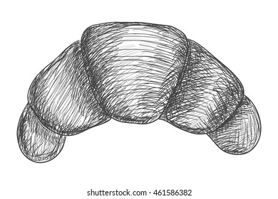 Croissant. Hand drawing doodle. Vector illustration isolated on white background
