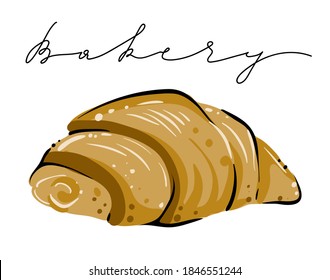 Croissant, hand drawn colored vector, bakery logo