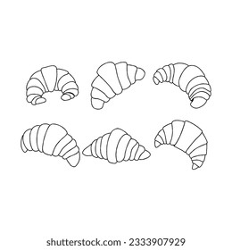 croissant hand drawn doodle illustrations vector set